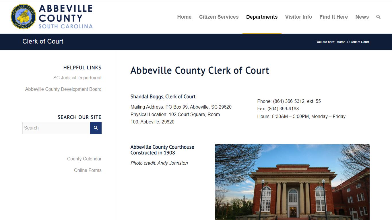 Clerk of Court - Abbeville County, South Carolina