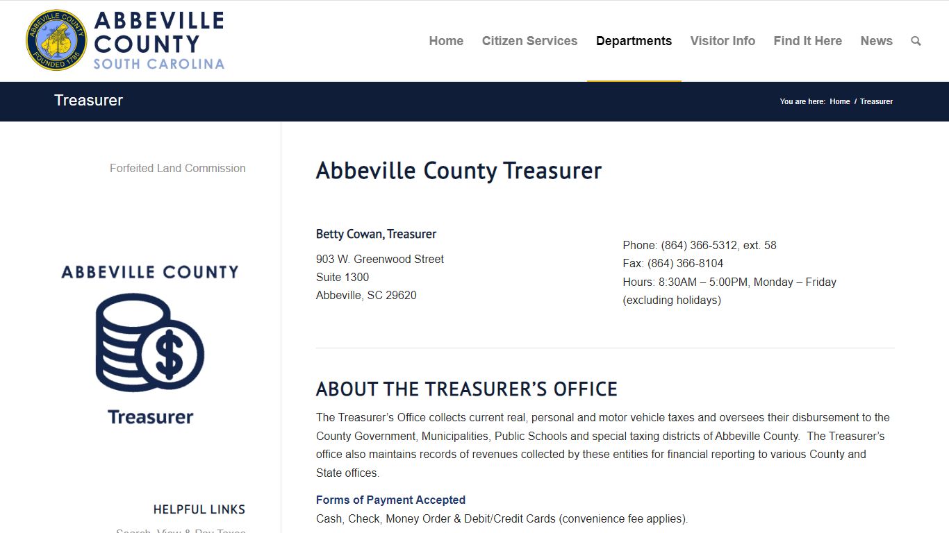 Treasurer - Abbeville County, South Carolina
